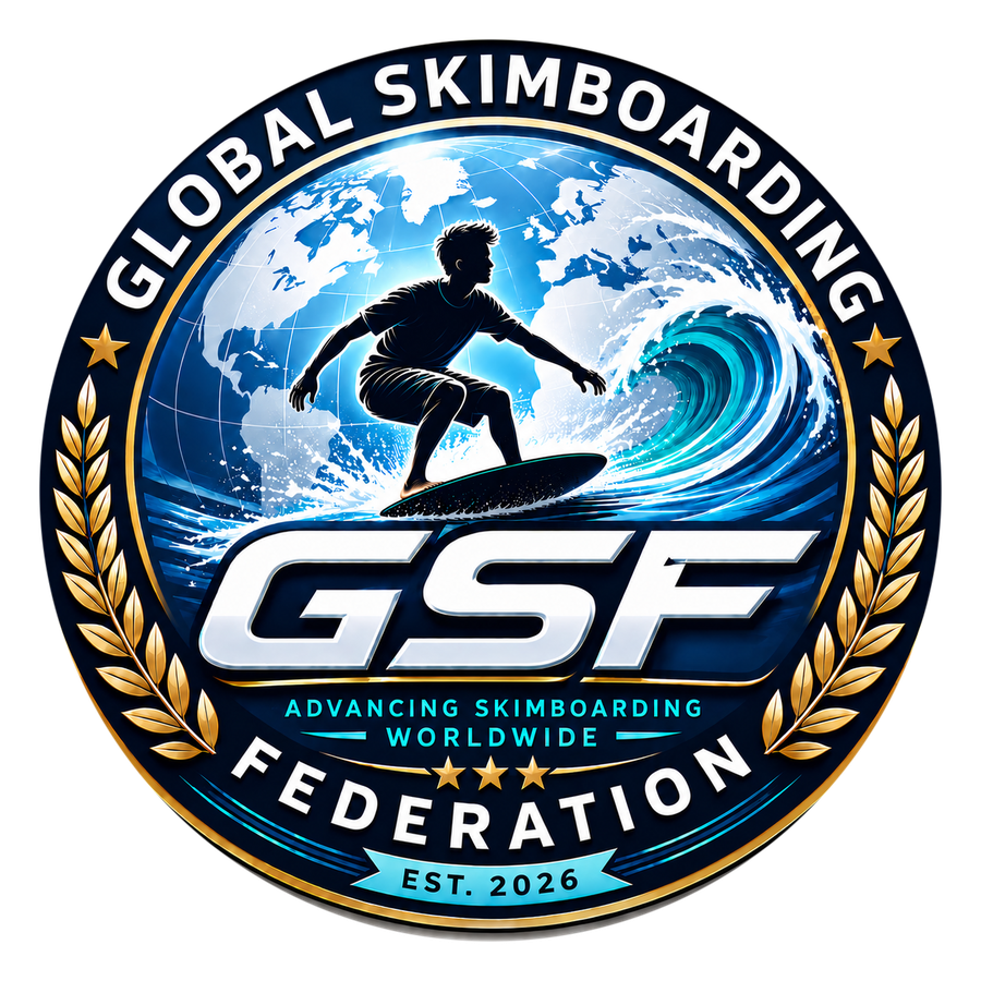 Global Skimboarding Federation crest: Advancing Skimboarding Worldwide, established 2026
